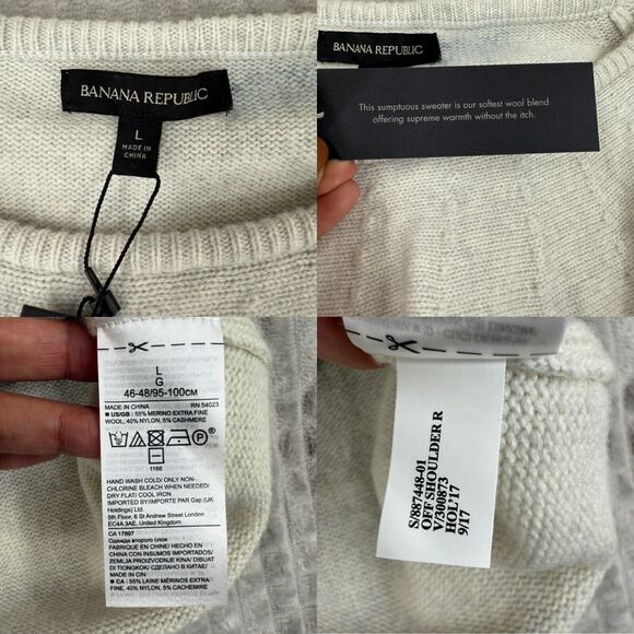 New Banana Republic Women's Off Shoulders Sweater Beige Large Wool Cashmere READ - Picture 4 of 7